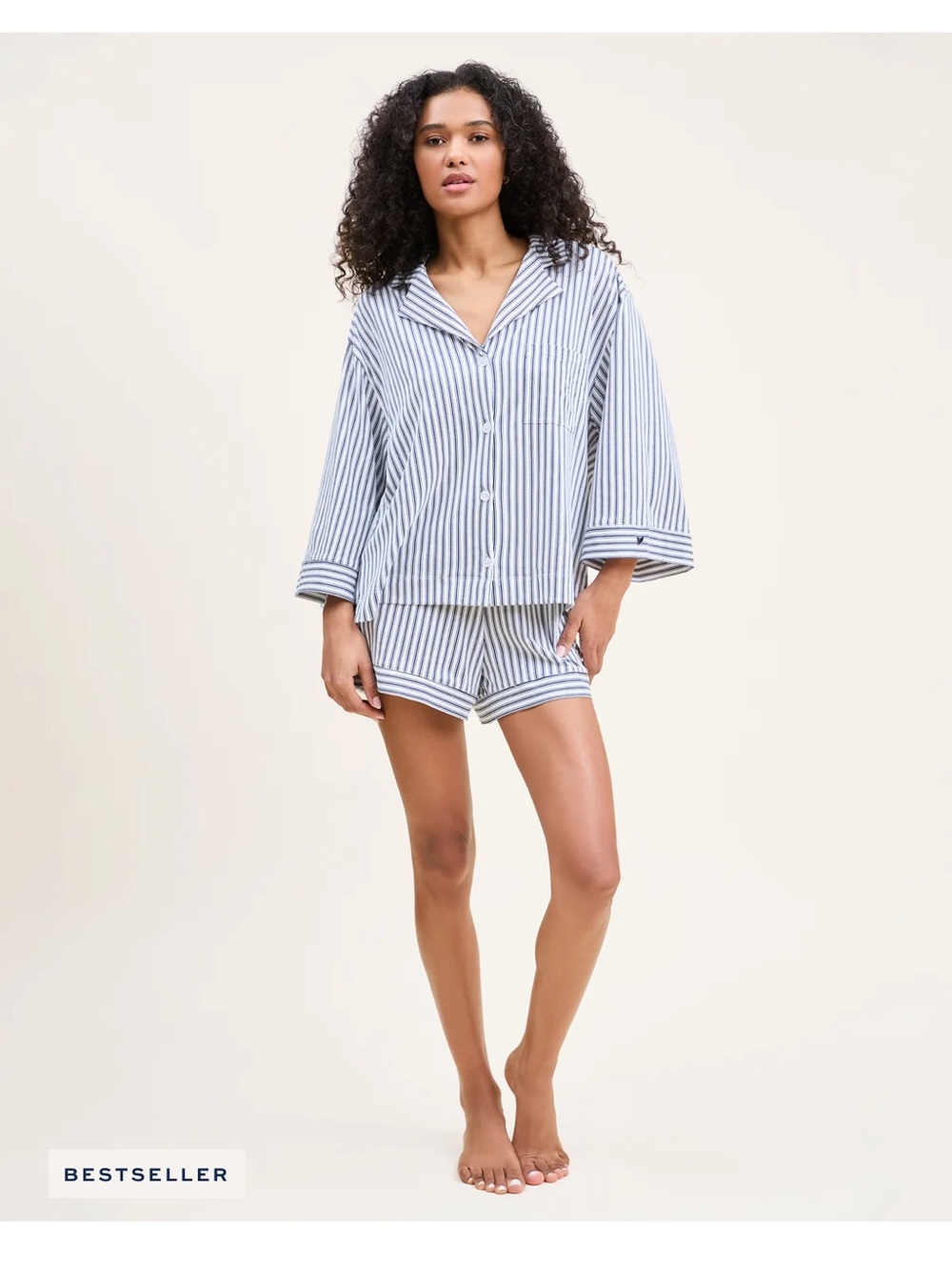 Olivia Pima Short Pajama Set - Navy Stripe